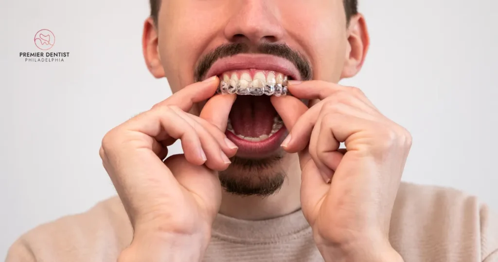 Man Inserting Invisalign Tray