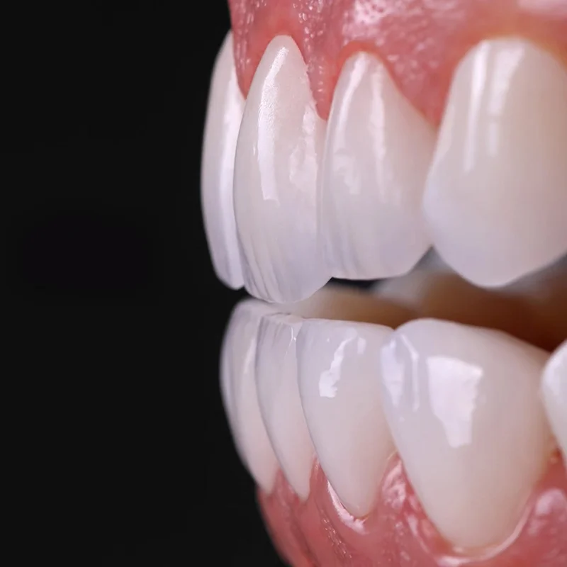 Set of New Porcelain Veneers on All Front Teeth